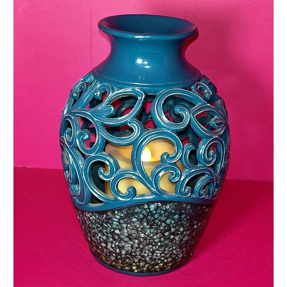 Teal Blue Flameless Flickering Candle Lamp 8.5